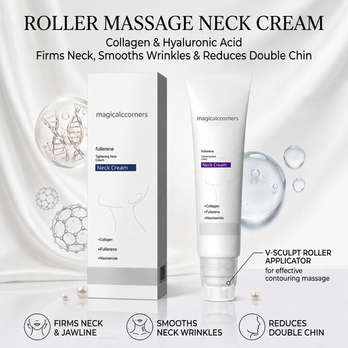 Roller Massage Neck Cream 🧴 Collagen & Hyaluronic Acid | Firms Neck, Reduces Wrinkles & Double Chin