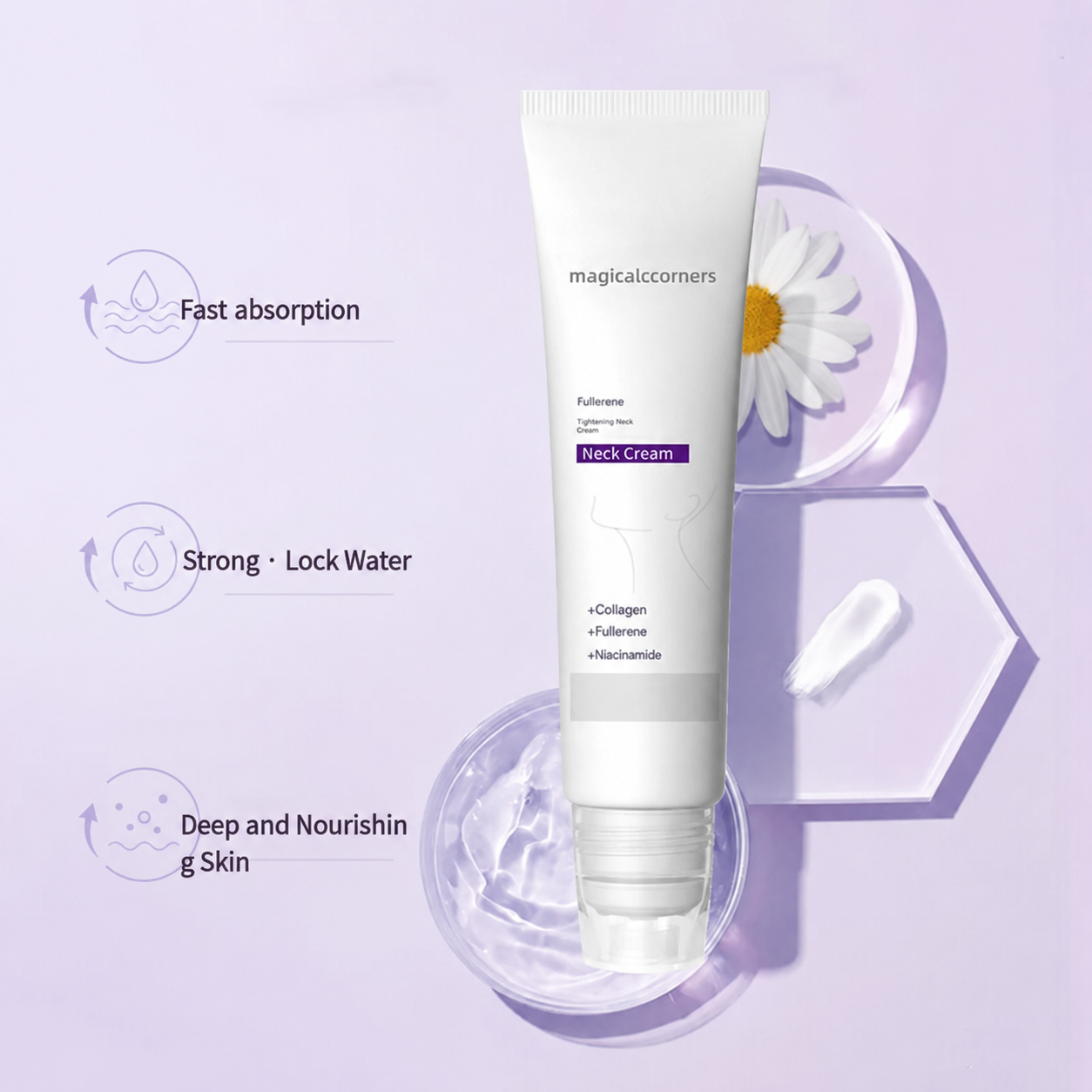Roller Massage Neck Cream 🧴 Collagen & Hyaluronic Acid | Firms Neck, Reduces Wrinkles & Double Chin